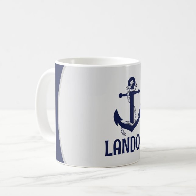Caneca De Café Ângulo marítimo náutico azul personalizado do mari (Frente Esquerda)
