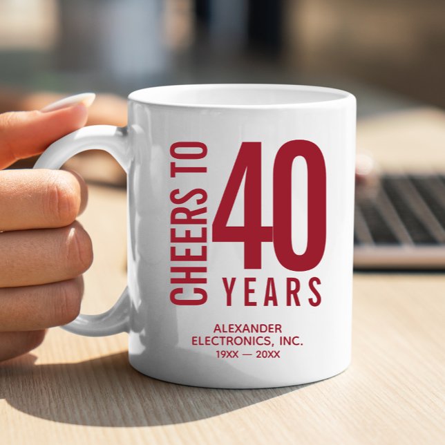 Caneca De Café Anima-se a 40 anos de aniversário de negócios (Change to ANY YEAR! Lots of other colors and years pre-done for you in our collection.)