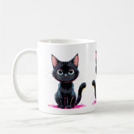 Caneca De Café Animação de Gato Preto e Bonito Ilustração Reprodu