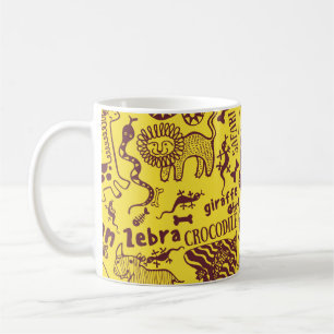 Caneca De Café Animais africanos de raça branca, com um padrão 