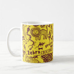 Caneca De Café Animais Africanos: Padrão Cultural Sem Olhos.