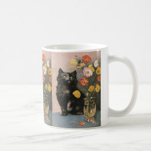Caneca De Café Animais Antigos, Gatinho Vitoriano Fofo e Flores