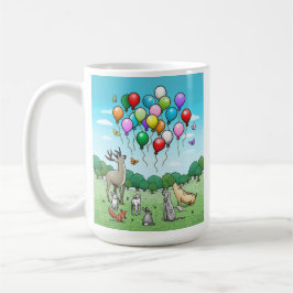 Caneca De Café Animais Assistem aos Balões Coloridos