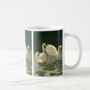 Caneca De Café Animais Aves Selvagens Vintage, Cisnes Brancos Vit