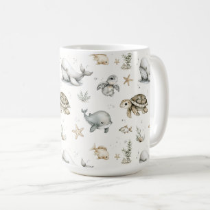 Caneca De Café Animais Bebês do Oceano em Aquarela Fofa