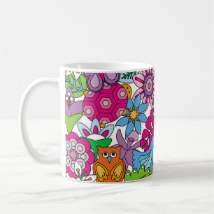 Caneca De Café Animais coloridos e flores, com a parte perfeita d