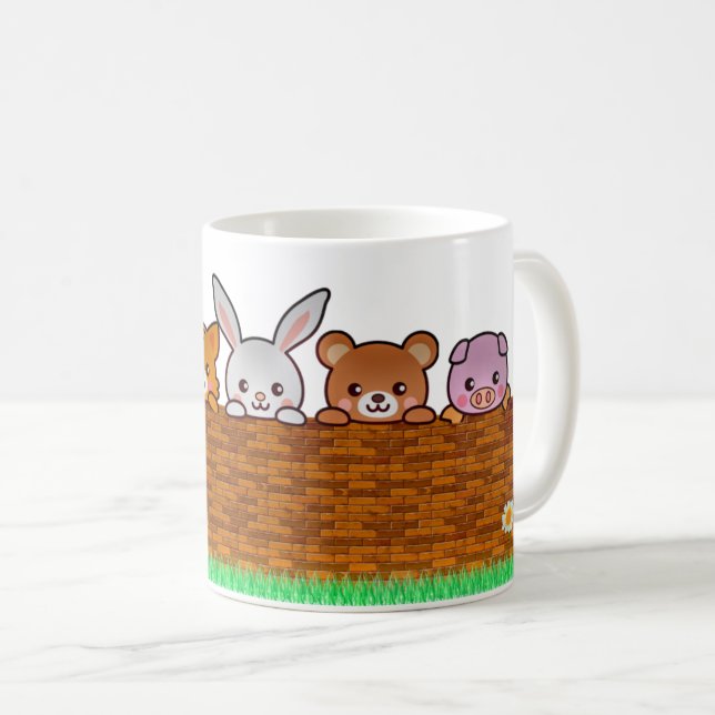 Caneca De Café Animais curiosos brincando no jardim (Frente Esquerda)