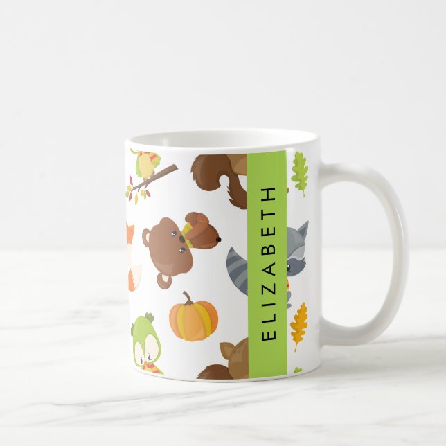 Caneca De Café Animais Da Floresta, Animais Da Floresta, Seu Nome (Direita)