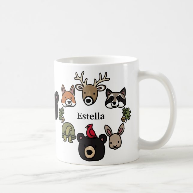 Caneca De Café Animais da Floresta Bonitos e Amigáveis, Adicione  (Direita)