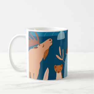 Caneca De Café Animais da floresta, design sem costura escura.