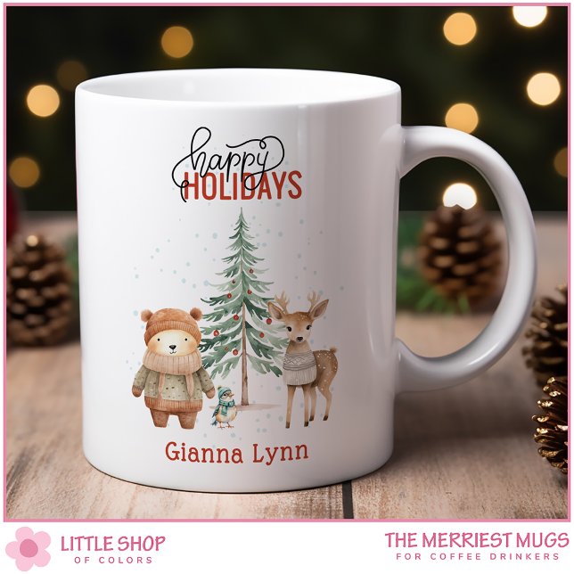Caneca De Café Animais da Floresta Personalizados de Natal (Criador carregado)