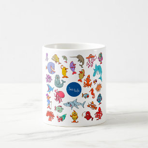Caneca De Café Animais da Vida Marinha Personagens Coloridos do O