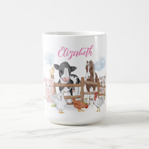 Caneca De Café Animais das explorações agrícolas de Xadrez rosa