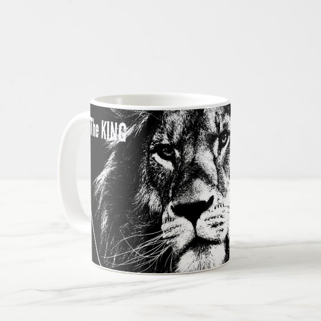 Caneca De Café Animais De Arte modelo-Pop-Leão Enfrentam O Rei (Frente Esquerda)