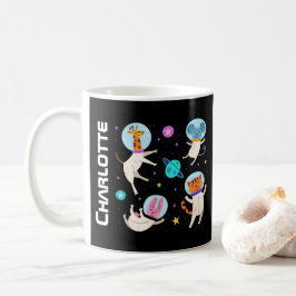 Caneca De Café Animais de Astronauta Cuta Flutuando no Espaço