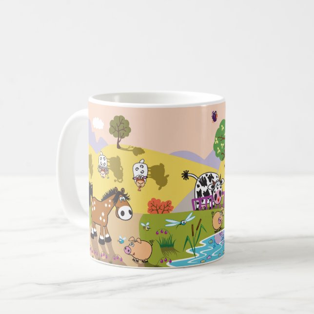Caneca De Café animais de criação de desenhos animados. Ilustraçã (Frente Esquerda)