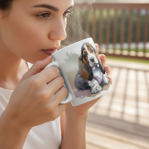 Caneca De Café Animais de Estimação Basset Hound Marrom Aquarela