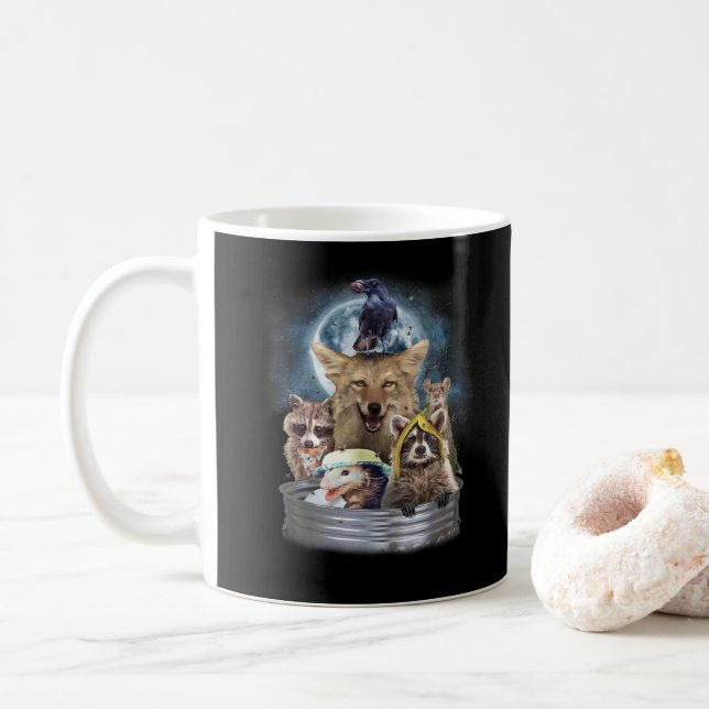 Caneca De Café Animais de Lixo Uivando para a Lua Equipe Divertid (Com Donut)