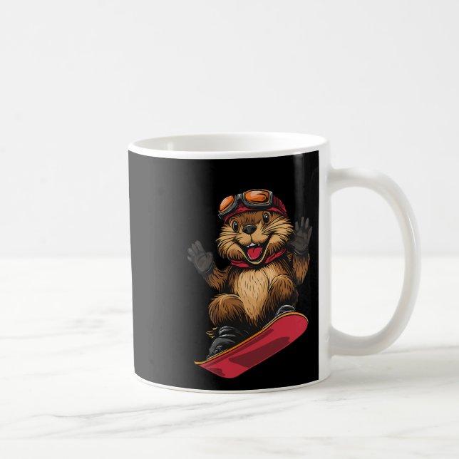 Caneca De Café Animais De Snowboard - Castor Num Snowboard Snowbo (Direita)
