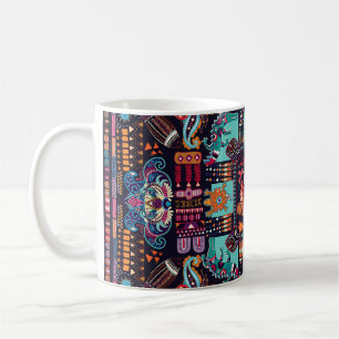 Caneca De Café Animais decorativos: design de etnia colorida.