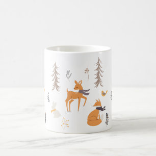 Caneca De Café Animais do Bosque de Inverno Folk Art Natal