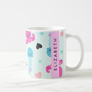 Caneca De Café Animais do Mar, Octopus, água-viva, coração, seu n