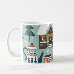 Caneca De Café Animais Florestais: Inverno Vintage Sem Costura.