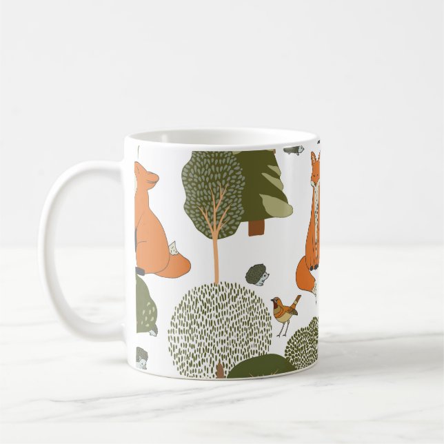 Caneca De Café Animais florestais: raposas, padrões de aves (Esquerda)