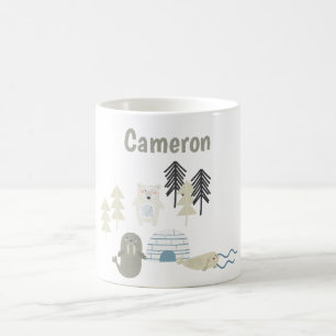 Caneca De Café Animais Fofo do Inverno Ártico Nome Personalizado