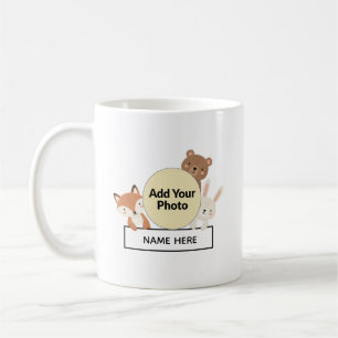 Caneca De Café Animais Fofos da Floresta Foto Personalizada Nome