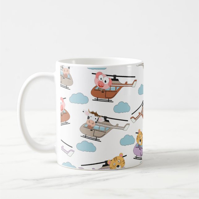 Caneca De Café Animais Fofos Em Padrão De Helicóptero (Esquerda)