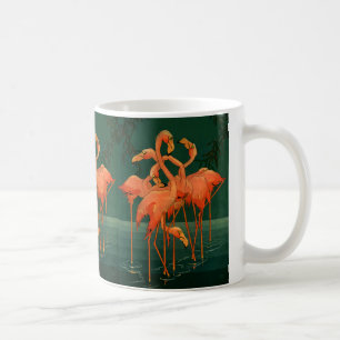 Caneca De Café Animais Selvagens Antigos Pássaros, Flamingos Rosa