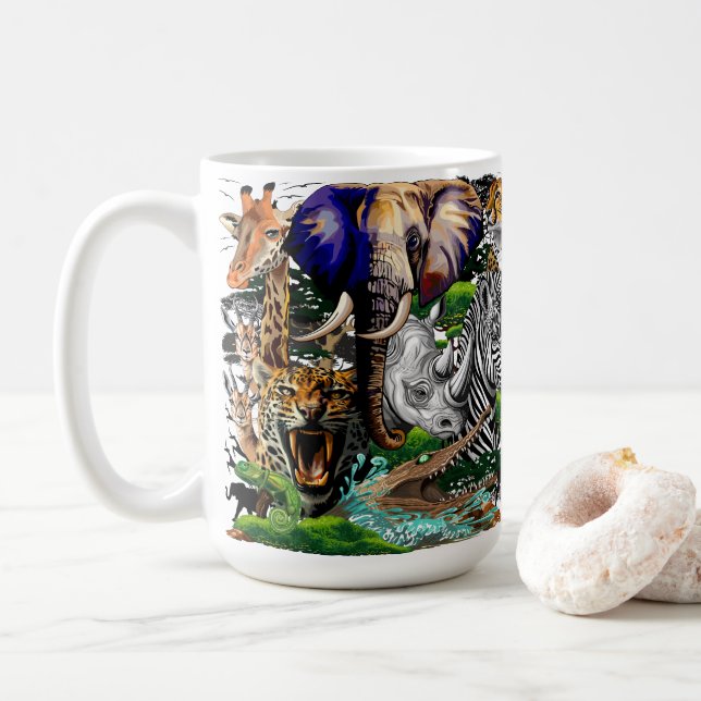 Caneca De Café Animais Selvagens da savana africana (Com Donut)