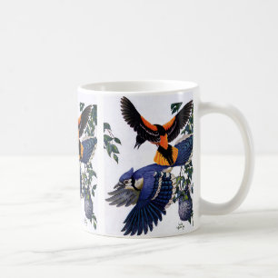 Caneca De Café Animais Selvagens Vintage Pássaros, Azuis Voando