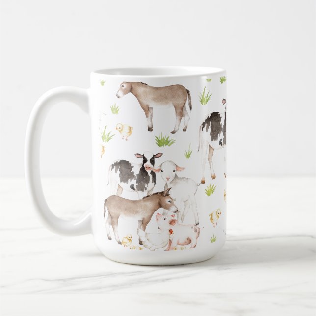 Caneca De Café Animais tirados mão da aguarela na fazenda (Esquerda)