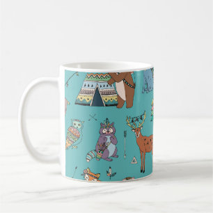Caneca De Café Animais tribais: padrão florestal da floresta.