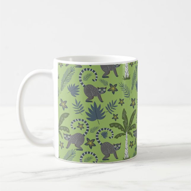 Caneca De Café Animais tropicais, sem soldadura, verdes e cinzas (Esquerda)