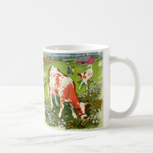 Caneca De Café Animais Vintage Farm, Vacas Grazando com Agriculto
