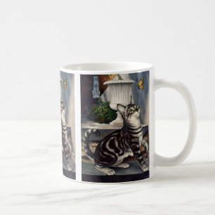 Caneca De Café Animais Vintage, Gato De Gato Gato E Borboleta