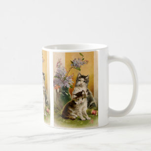 Caneca De Café Animais Vintage, Gatos Vitorianos Cutos e Flores