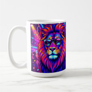 Caneca De Café Animal de festa Neon Lion – Gráfico Retro Colorido