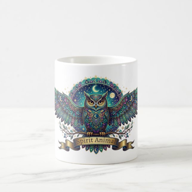 Caneca De Café Animal Espiritual Coruja Arte Nova Celestial (Centro)