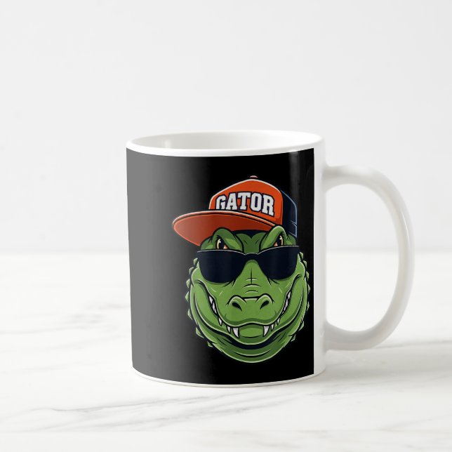 Caneca De Café Animal gráfico de crocodilo legal com boné e óculo (Direita)