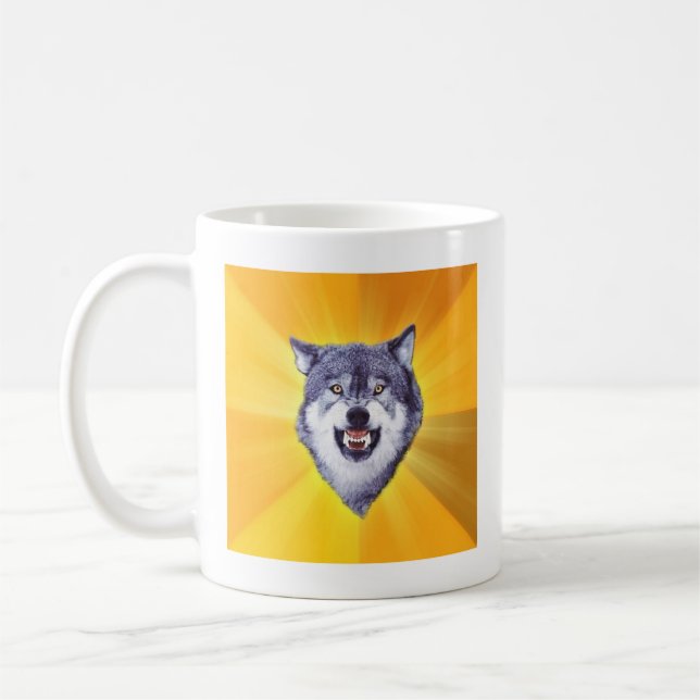 Caneca De Café Animal Meme do conselho do lobo da coragem (Esquerda)