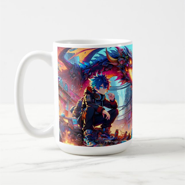 Caneca De Café Anime Boy e Dragão em um mundo distópico (Esquerda)