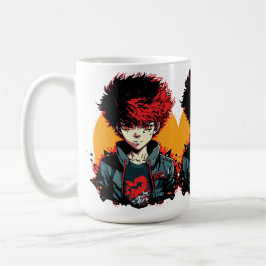 Caneca De Café Anime Boy: Ilustração de Cabelo Vermelho e Negro