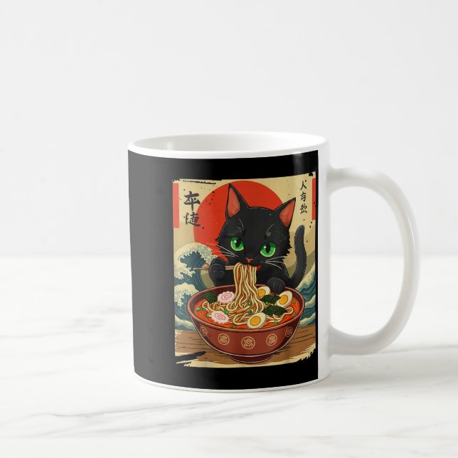 Caneca De Café Anime Cat Eating Ramen Japanese Art Graphic Cat Cu (Direita)