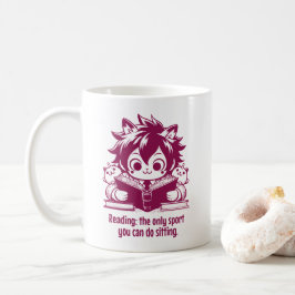 Caneca De Café Anime Catboy lendo um livro e uma citação engraçad