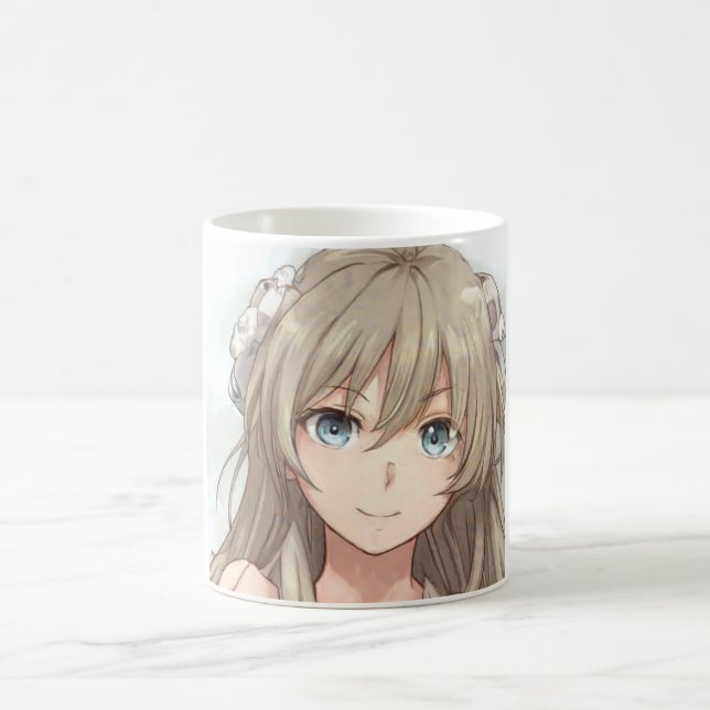 Caneca De Café Anime de cabelos castanhos com olhos azuis (Centro)