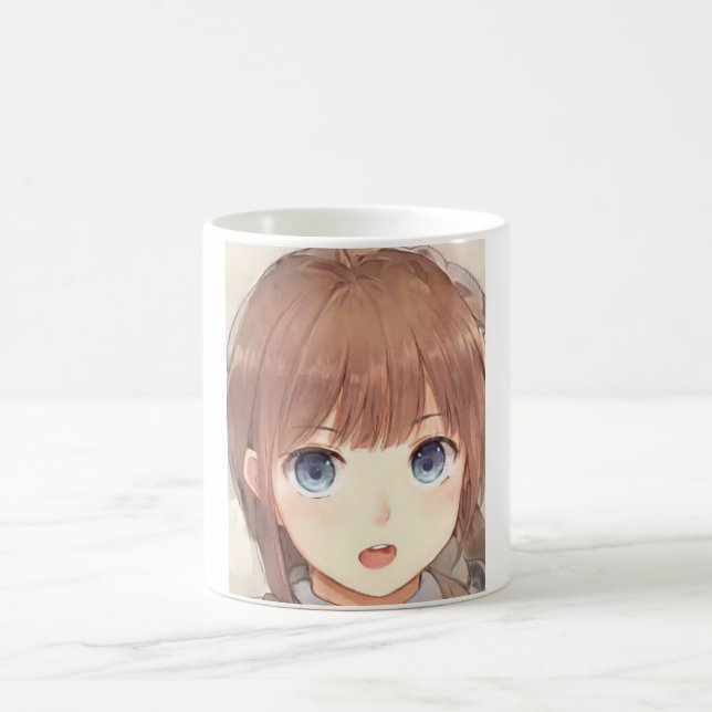 Caneca De Café Anime de cabelos castanhos com olhos azuis surpres (Centro)